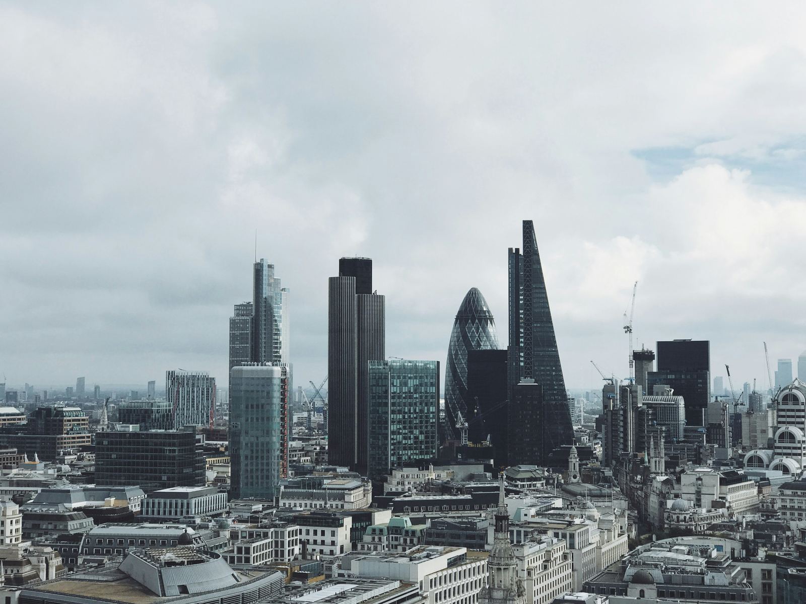 Aerial view of a financial district office building